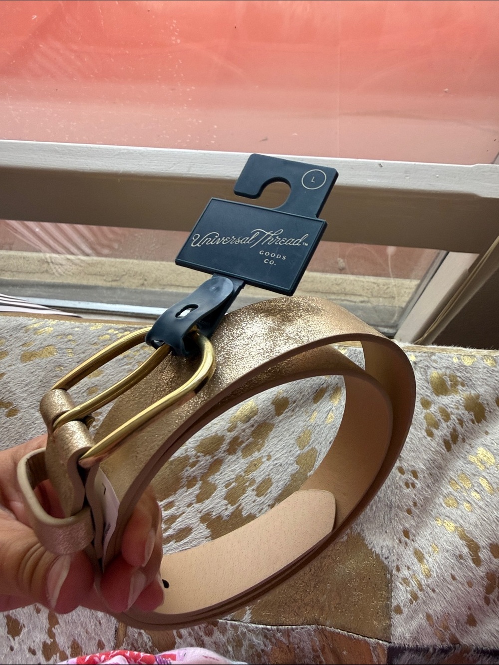 NWT Universal Thread Shimmery Gold Leather Belt with Brushed Gold Buckle